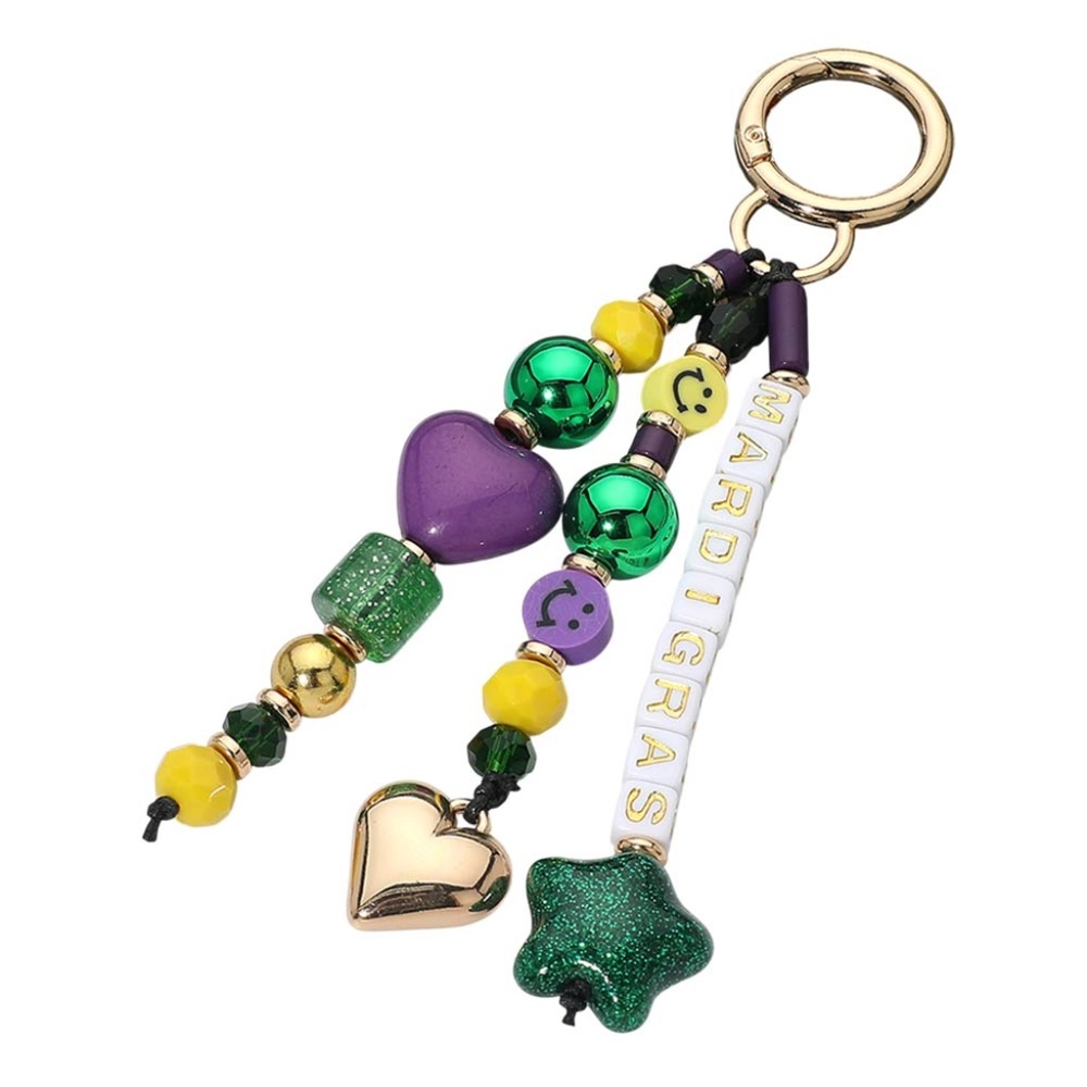 Mardi Gras Heart Star Charm Beaded Drop Keychain Bag Charm